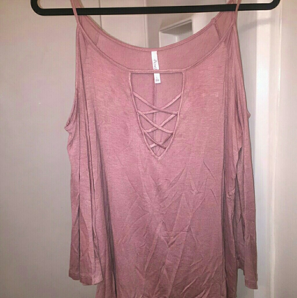 Soft pink cold shoulder blouse